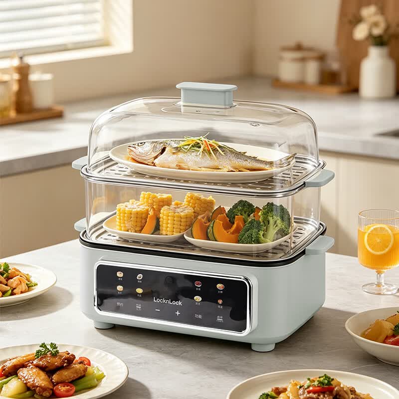小家电多功能蒸煮锅EJP1377GRY浅雾奶青1500W礼品